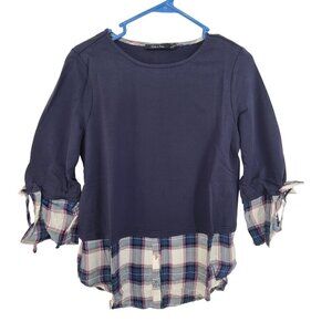 211.Doe & Rae NWT Women's Long Sleeve Pullover Top Blue  Plaid  Office Casual